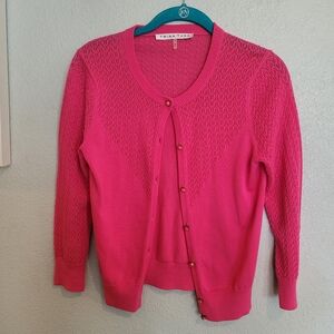 Trina Turk  Button Up Crewneck Cardigan Sweater Size Small Pink